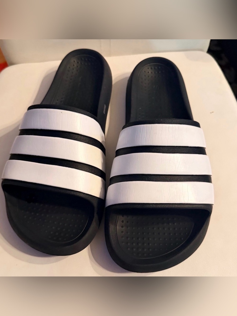 Black & White Adidas Slides